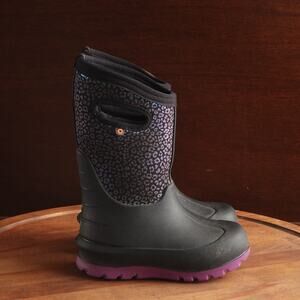 Bogs Boots Girls SZ 11 BLK Neo Classic Rainbow Leopard Waterproof Chore Outdoor